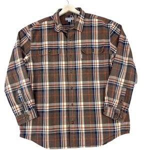 Carhartt‎ Hubbard Shirt Mens XL Brown Plaid Flannel Original Fit Workwear Cowboy